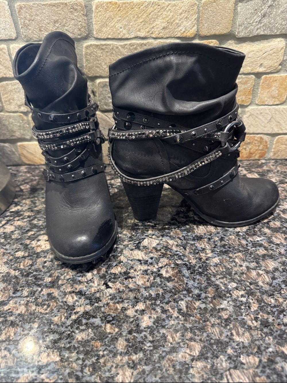 Not Rated Black Studded Wrap-Around High Heel Ankle Boots